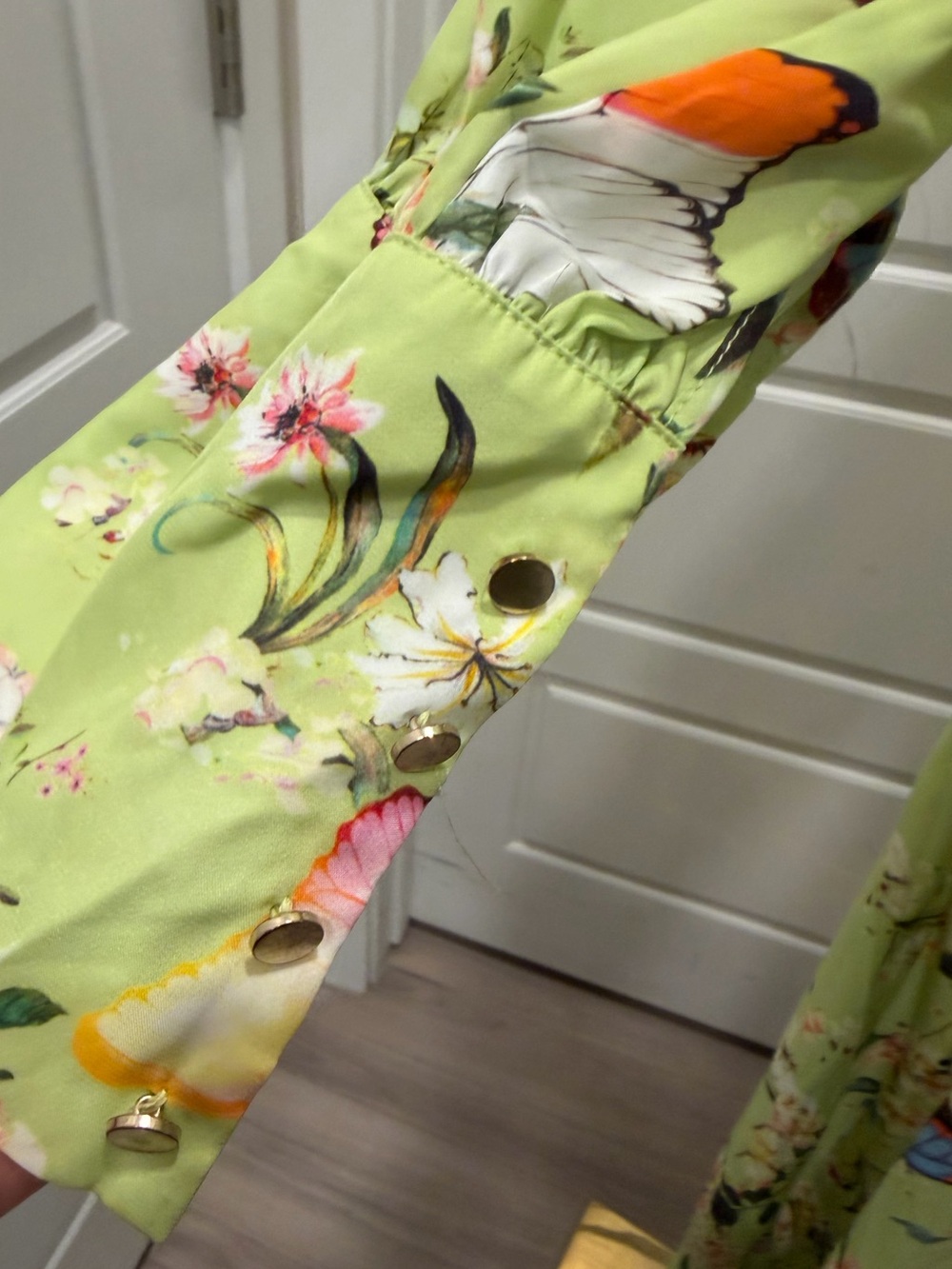 OO LALA Light Green Floral & Butterfly Maxi Shirt Dress - Picture 5 of 6